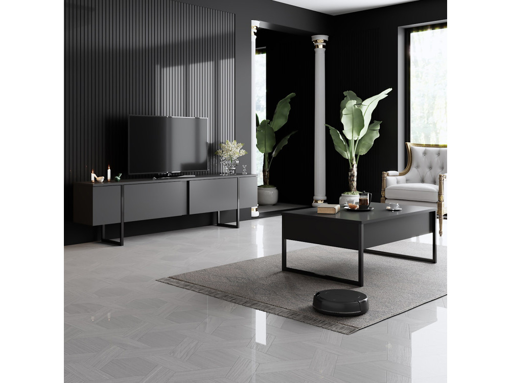 Drewniana podstawa pod telewizor "Luxe" 180 x 30 x 50 cm - Antracyt
