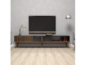 Drewniany stojak TV "Milan" - 180 x 35 x 40 cm - orzech czarny 2