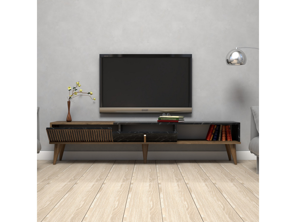 Drewniany stojak TV "Milan" - 180 x 35 x 40 cm - orzech czarny