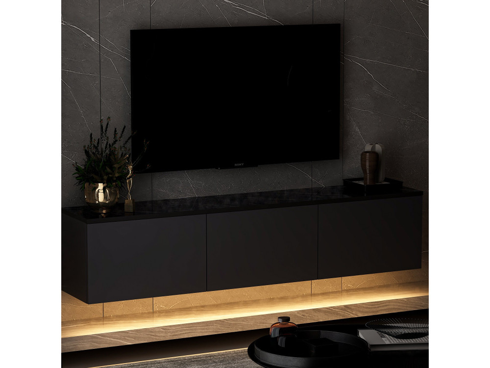 Drewniana podstawa pod telewizor "Neon" - 160 x 32 x 35 cm - Antracyt
