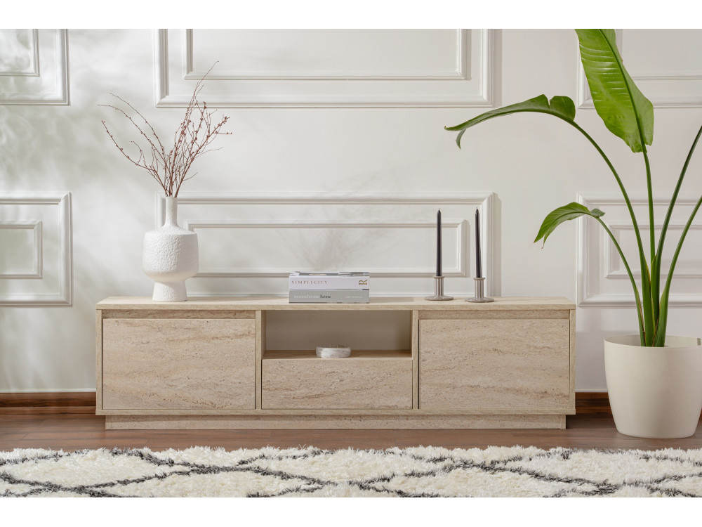 Drewniana podstawa pod telewizor "Vanguard" - 160 x 29 x 42 cm - trawertyn