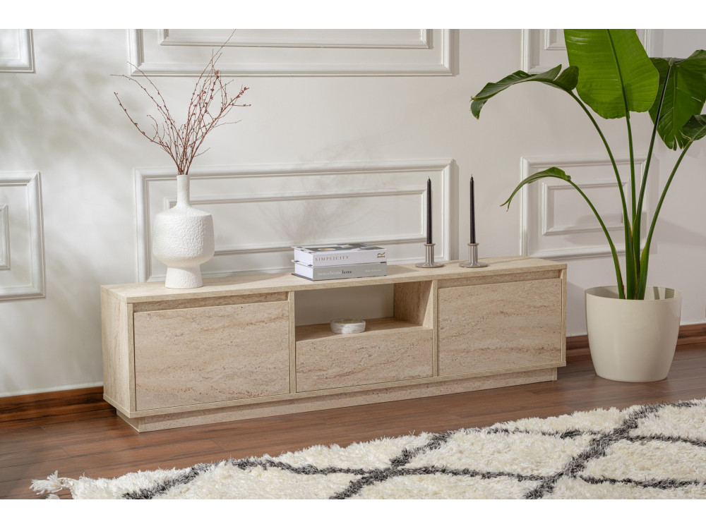 Drewniana podstawa pod telewizor "Vanguard" - 160 x 29 x 42 cm - trawertyn