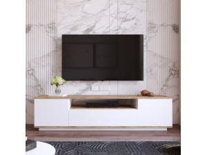 Drewniana podstawa pod telewizor FR7 - 180 x 44 x 44 cm - sosna atlantycka-biała 2