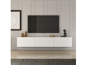 Drewniana szafka pod telewizor "West" 150 x 32 x 30 cm - Biała 2