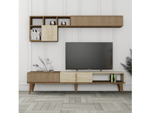 Drewniana podstawa pod telewizor "Milan" - 180 x 35 x 40 cm - Orzech, Trawertyn 2
