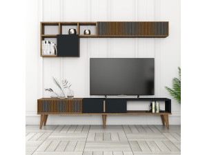 Drewniana podstawa pod telewizor "Milan" - 180 x 35 x 40 cm - Orzech, Antracyt 2