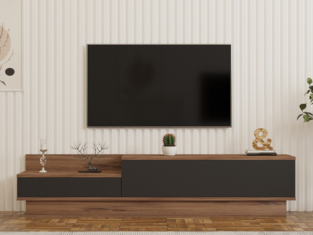 Drewniany stojak pod telewizor "Asir" - 160 x 35 x 35 cm - Brązowy