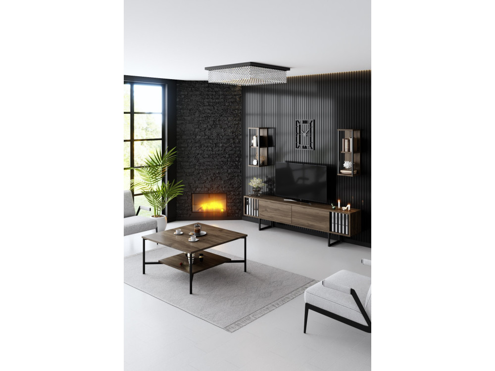 Drewniana podstawa pod telewizor "Chrome Line" - 180 x 30 x 48 cm - orzech czarny