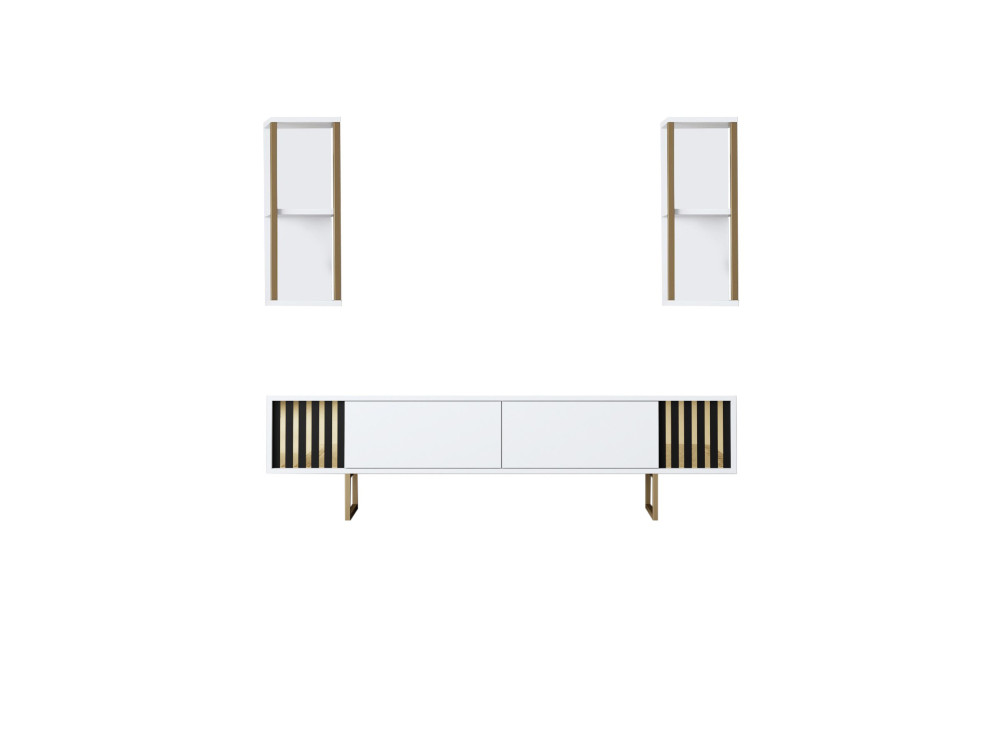 Drewniana podstawa pod telewizor "Gold Line" - 180 x 30 x 48 cm - Biało-czarny