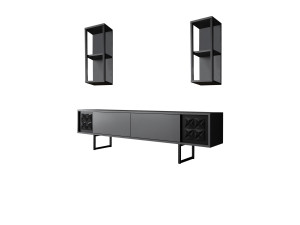 Drewniana szafka pod telewizor "Black Line" - 180 x 30 x 48 cm - Antracytowo-czarny