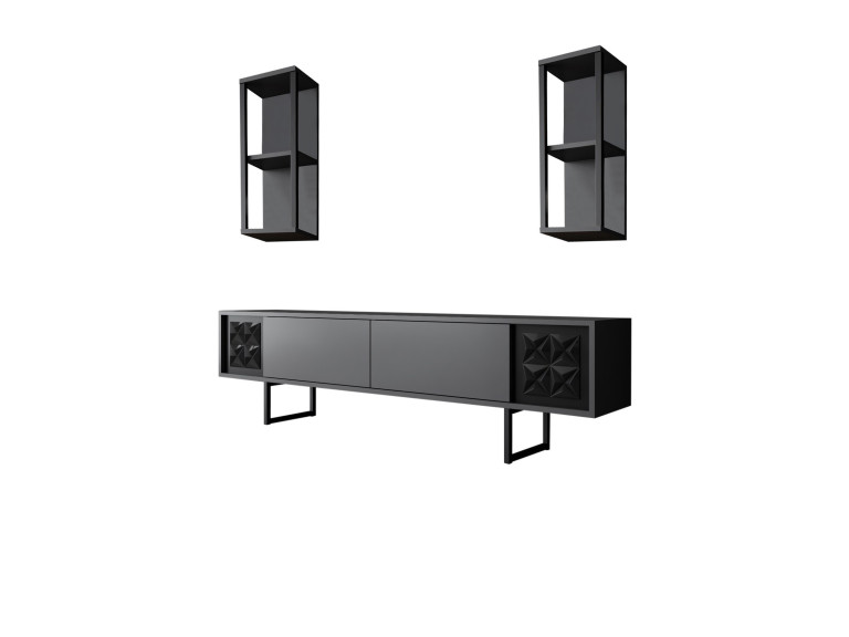 Drewniana szafka pod telewizor "Black Line" - 180 x 30 x 48 cm - Antracytowo-czarny
