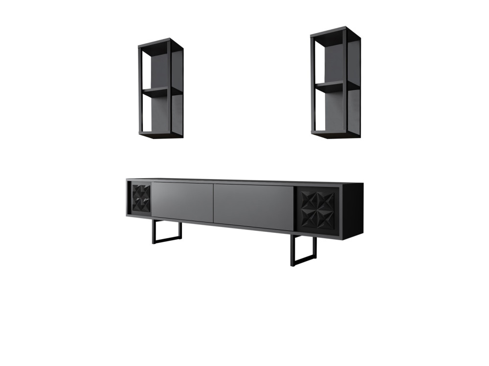 Drewniana szafka pod telewizor "Black Line" - 180 x 30 x 48 cm - Antracytowo-czarny