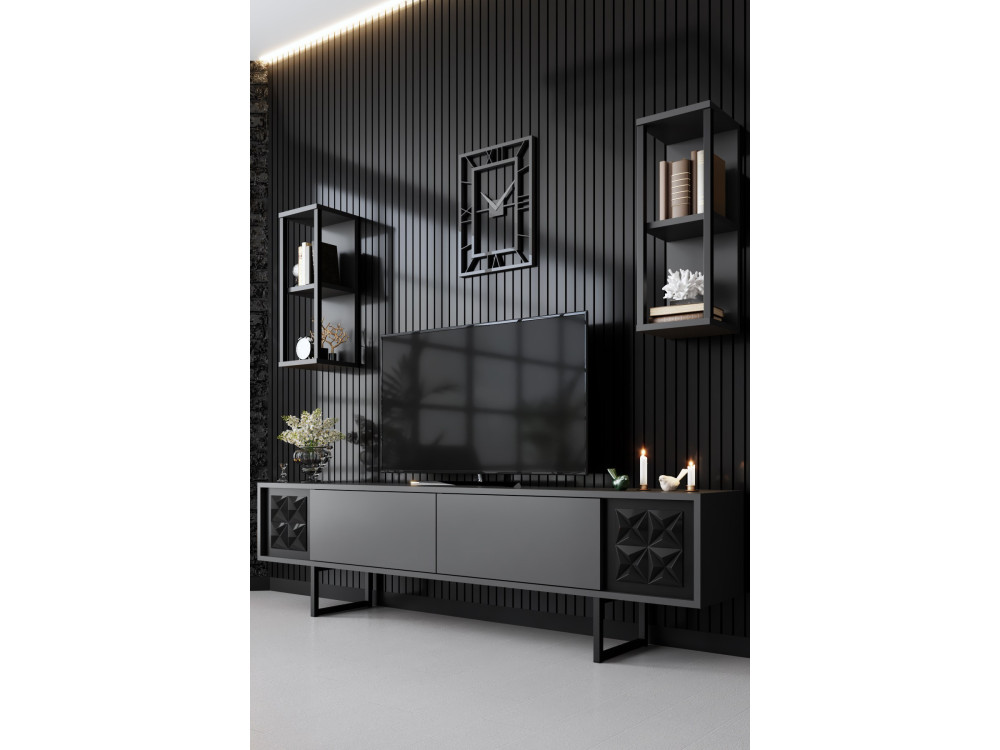 Drewniana szafka pod telewizor "Black Line" - 180 x 30 x 48 cm - Antracytowo-czarny