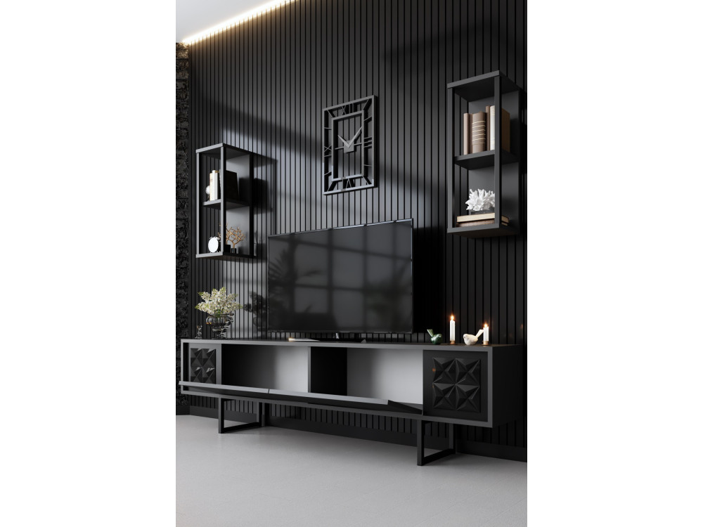 Drewniana szafka pod telewizor "Black Line" - 180 x 30 x 48 cm - Antracytowo-czarny