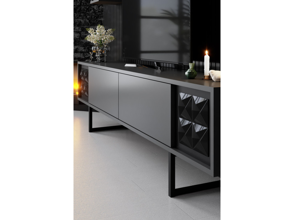 Drewniana szafka pod telewizor "Black Line" - 180 x 30 x 48 cm - Antracytowo-czarny