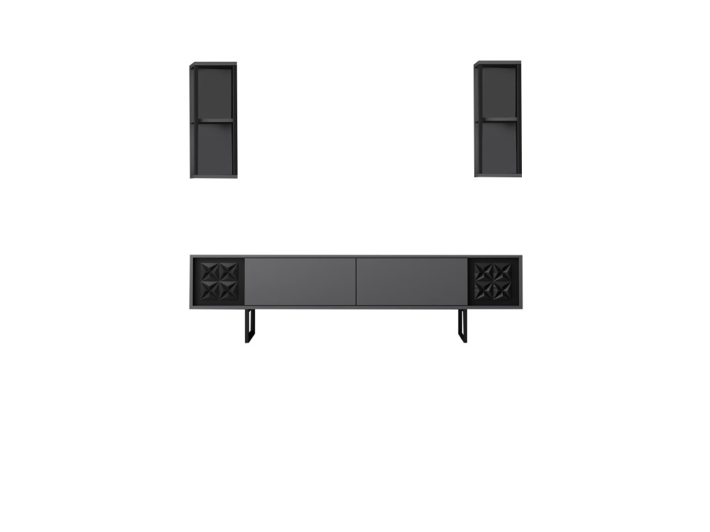 Drewniana szafka pod telewizor "Black Line" - 180 x 30 x 48 cm - Antracytowo-czarny