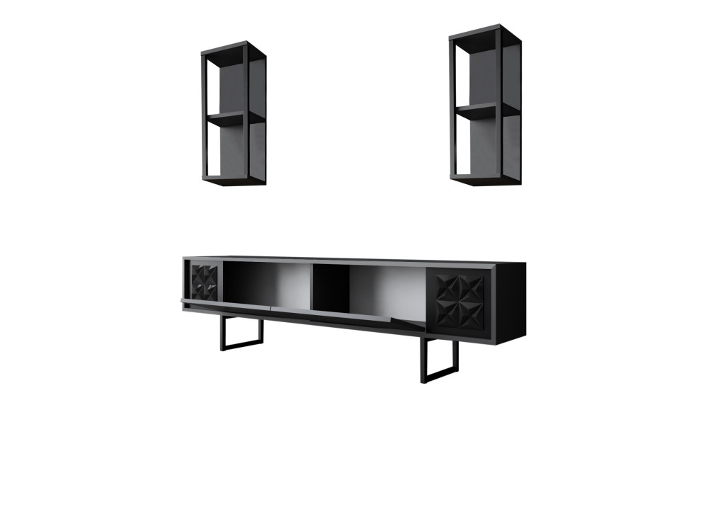 Drewniana szafka pod telewizor "Black Line" - 180 x 30 x 48 cm - Antracytowo-czarny
