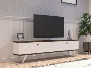 Drewniany stojak na telewizor "Parlak" - 160 x 25 x 40 cm - Biały 2