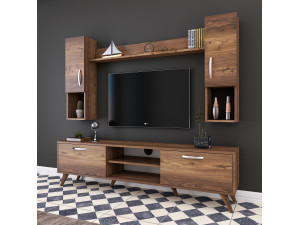 Drewniany stojak na telewizor "Mezalun" - 180 x 35 x 48 cm - Brązowy 2