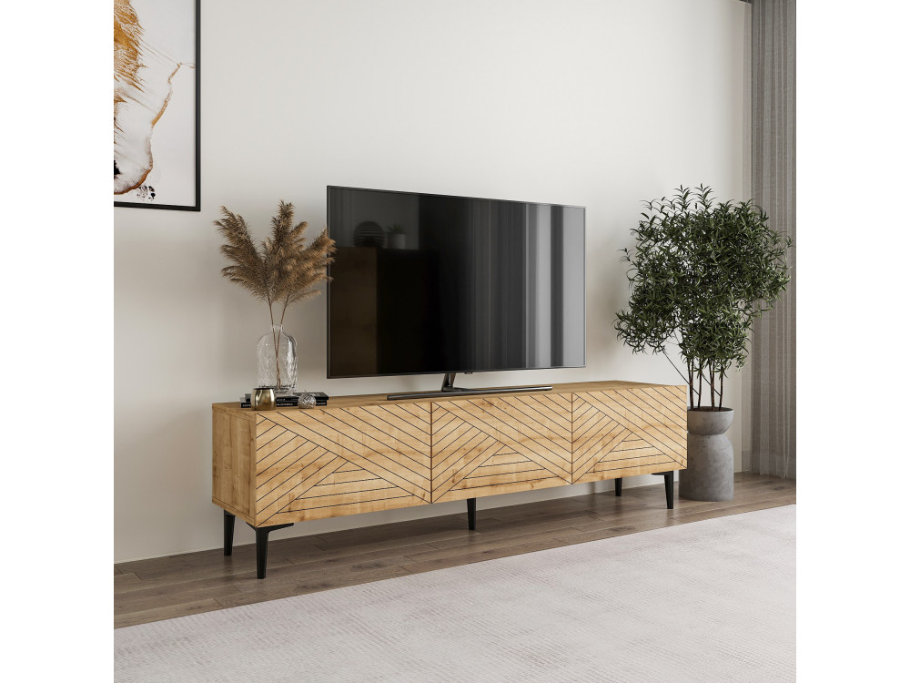 Drewniana szafka pod telewizor "Felix" 160 x 31,4 x 44,1 cm - dąb szafirowy