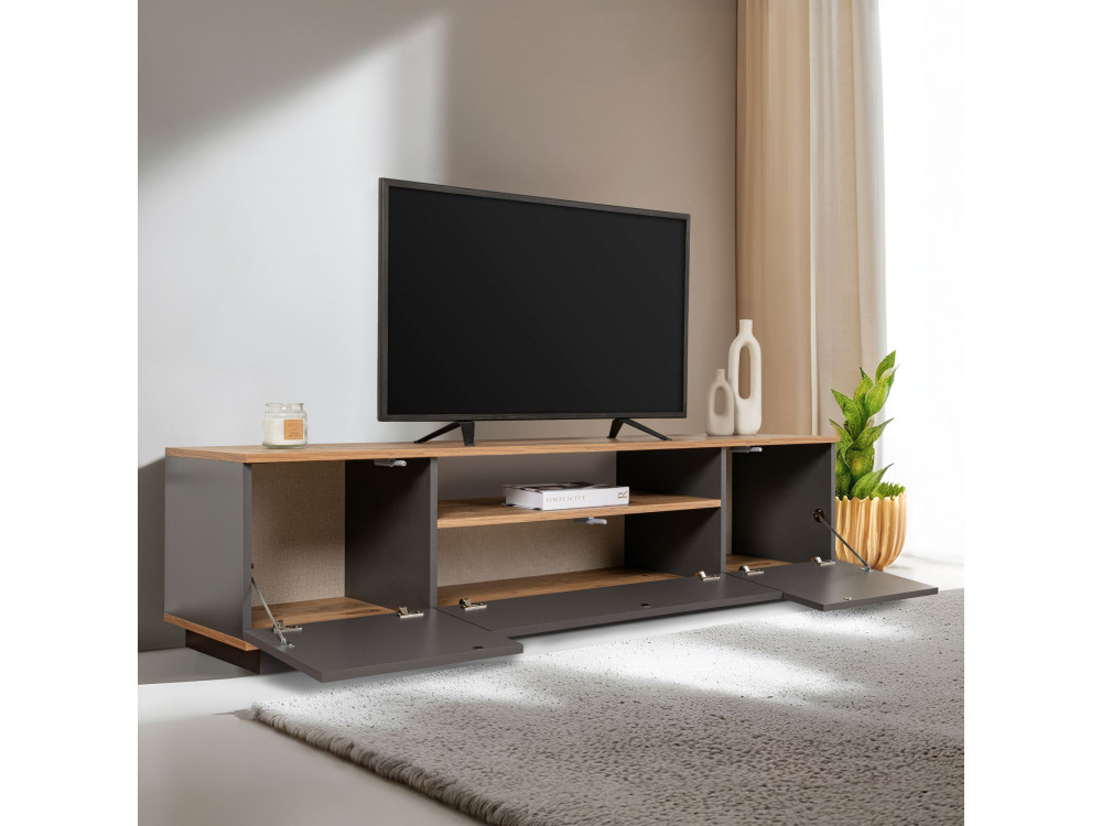 Drewniana podstawa pod telewizor "Veramont" - 180 x 44 x 44 cm - Antracytowy szary