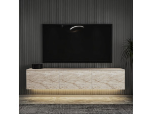 Drewniana wisząca szafka TV z oświetleniem LED "Neon illuminated" - 160 x 32 x 35 cm - Trawertyn 2