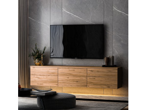 Podwieszany drewniany stojak TV "Neon illuminated" z oświetleniem LED - 160 x 32 x 35 cm - Brązowy 2