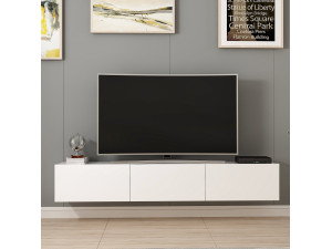 Podwieszana drewniana szafka TV "Rigel" - 180 x 32 x 30 cm - Biały 2
