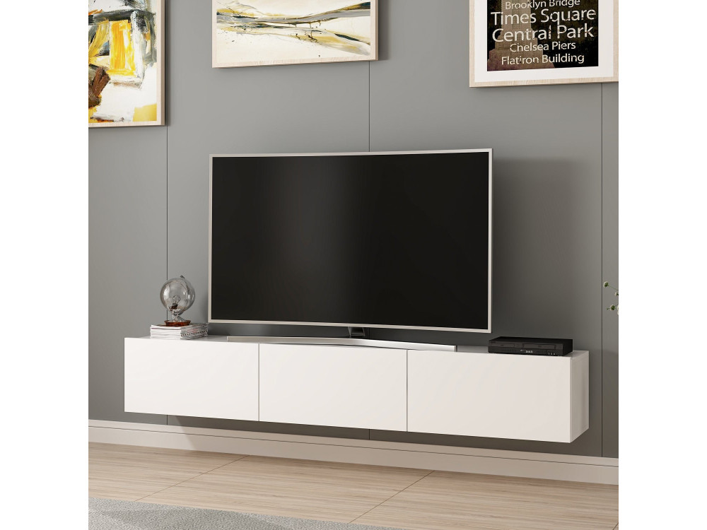 Podwieszana drewniana szafka TV "Rigel" - 180 x 32 x 30 cm - Biały