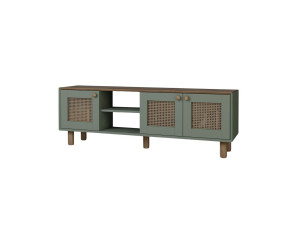 Stojak pod telewizor z drewna i trzciny "Bohemian" - 160 x 40 x 56 cm - Zielony