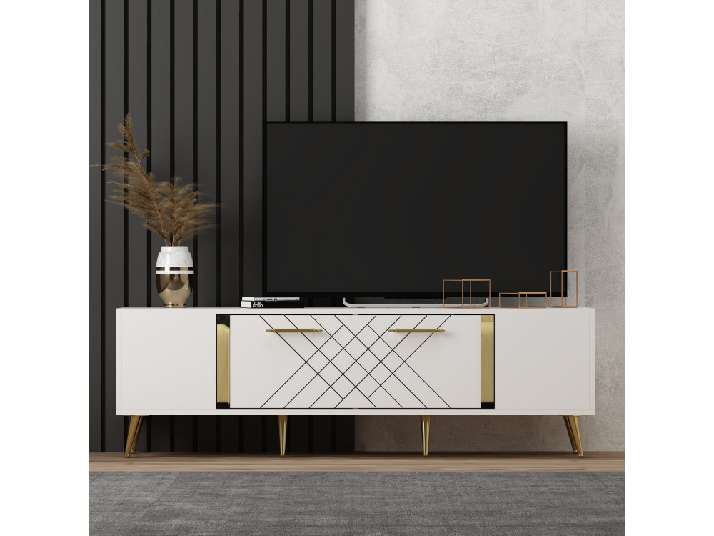 Drewniany stojak na telewizor "Detas" - 150 x 35 x 48 cm - Złoty