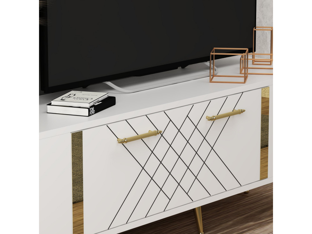 Drewniany stojak na telewizor "Detas" - 150 x 35 x 48 cm - Złoty
