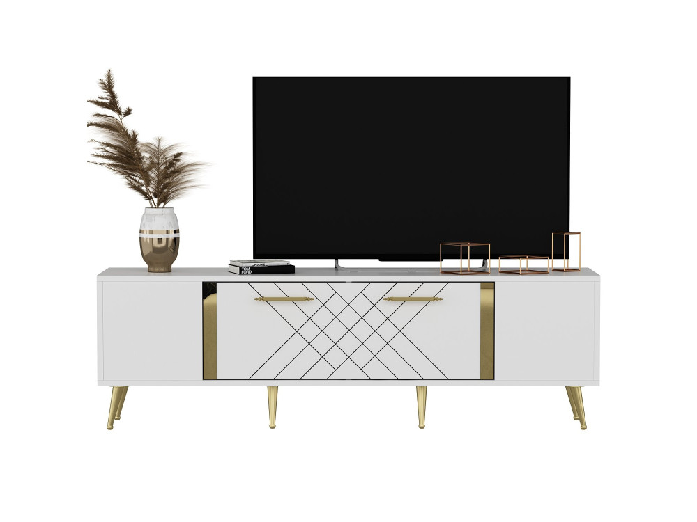 Drewniany stojak na telewizor "Detas" - 150 x 35 x 48 cm - Złoty