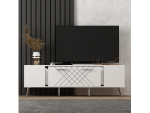 Drewniany stojak na telewizor "Detas" - 150 x 35 x 48 cm - Srebrny 2