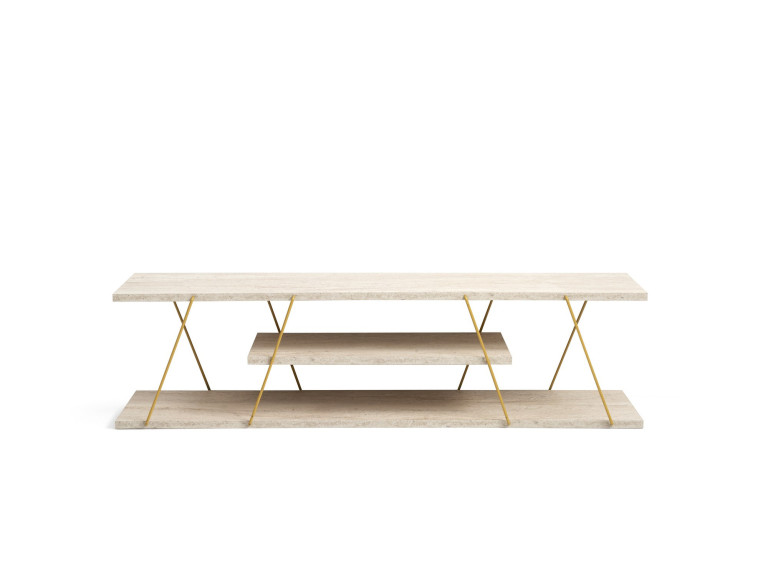 Drewniana podstawa pod telewizor "Canaz" - 120 x 30 x 33 cm - trawertyn