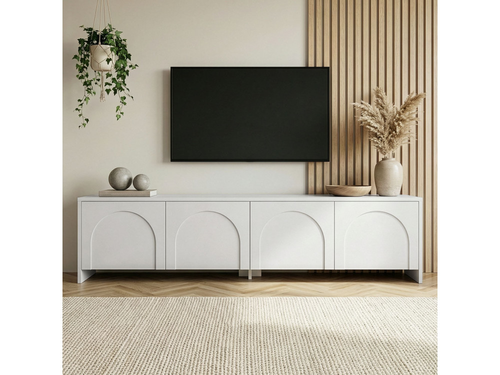 Drewniana podstawa pod telewizor "Aurelia" - 180 x 32 x 45 cm - Biały