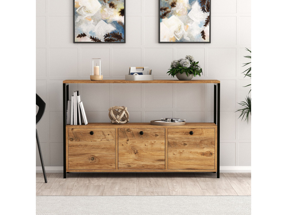 Drewniany kredens "Nero" - 120 x 30 x 75 cm - Czarna sosna atlantycka