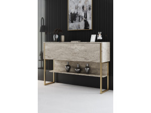 Drewniana konsola "Luxe" - 120 x 30 x 80 cm - Złoty trawertyn 2
