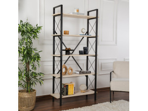 Drewniany regał "Elysian" - 90 x 33 x 180 cm - TravertineBlack 2