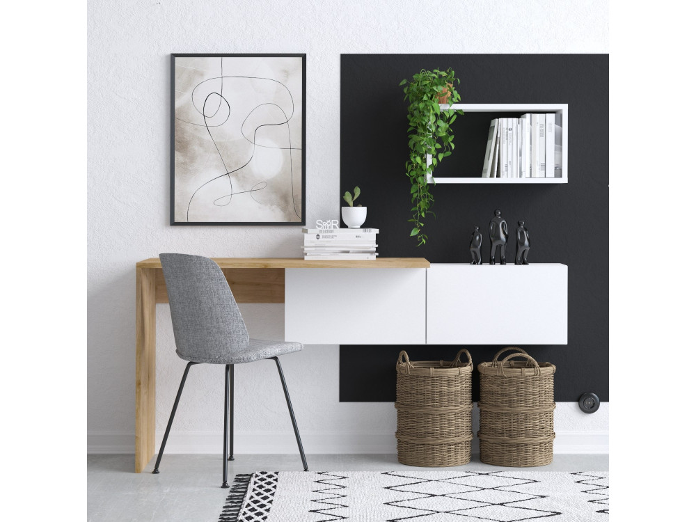 Drewniane biurko "Tiff" - 145 x 45 x 74 cm - Biały dąb