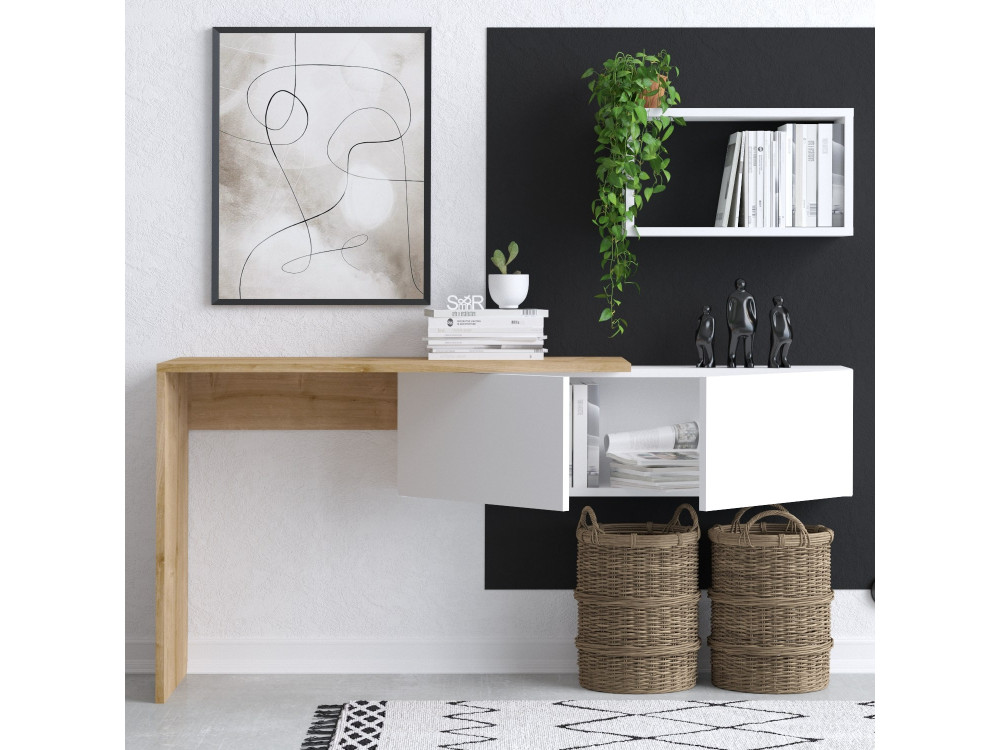 Drewniane biurko "Tiff" - 145 x 45 x 74 cm - Biały dąb