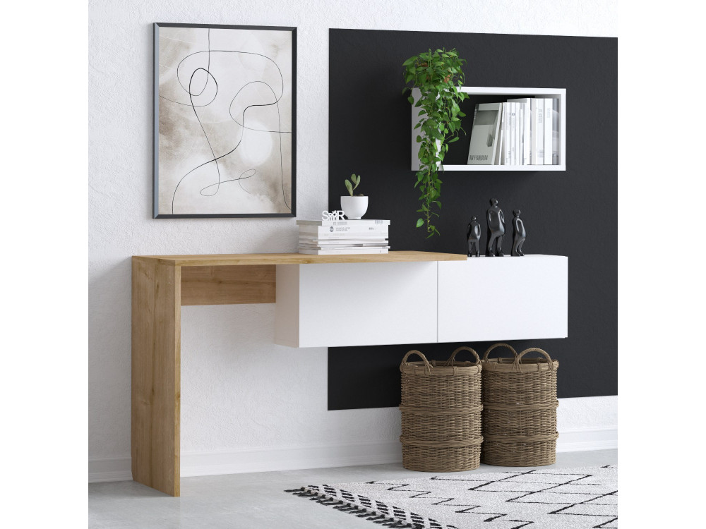 Drewniane biurko "Tiff" - 145 x 45 x 74 cm - Biały dąb