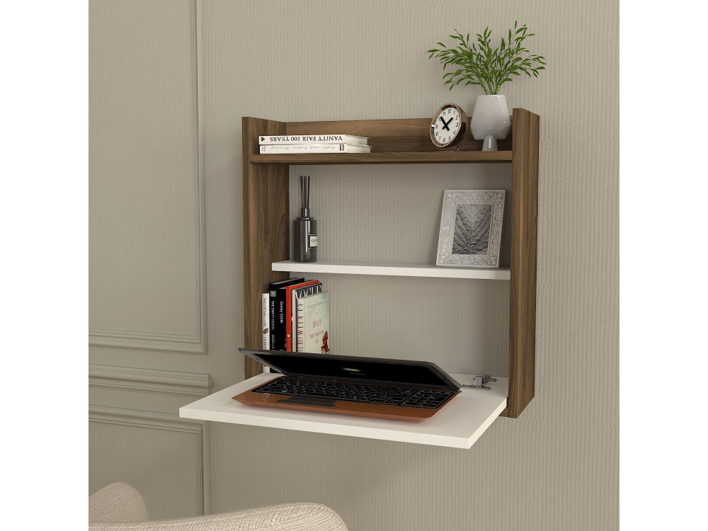 Drewniane biurko "Laptop" - 60 x 19 x 60 cm - Biały, Orzech
