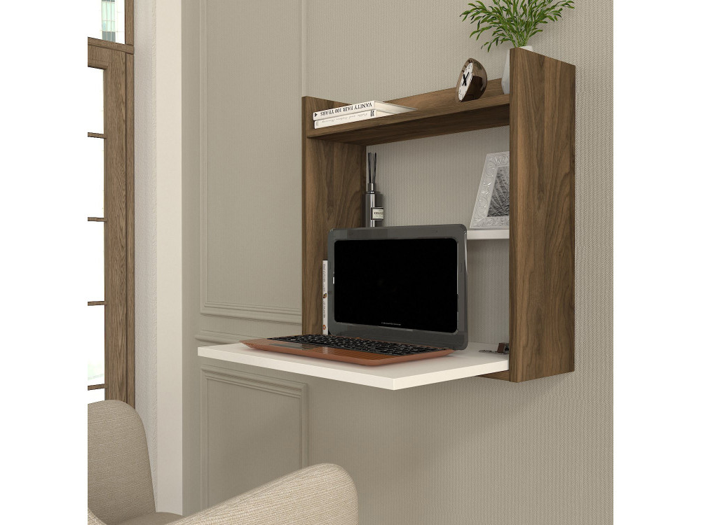 Drewniane biurko "Laptop" - 60 x 19 x 60 cm - Biały, Orzech