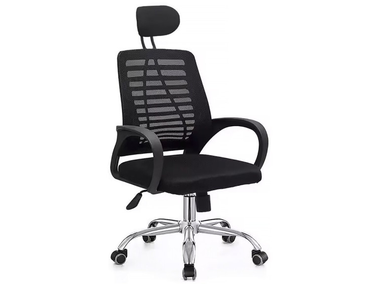 Ergonomiczny fotel biurowy „Sébastien” z regulacją wysokości i zagłówkiem – czarny