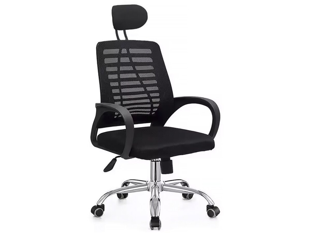 Ergonomiczny fotel biurowy „Sébastien” z regulacją wysokości i zagłówkiem – czarny