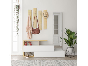Szafka do przedpokoju "Ramda" z drewnianym lustrem - 137 x 35 x 154 cm - Beżowy 2