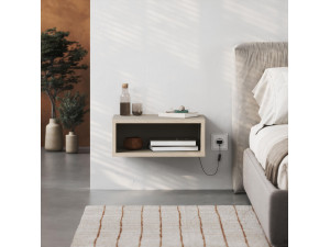 Drewniana szafka nocna "Brik" z oświetleniem LED - 45 x 30 x 18 cm - Piaskowiec 2