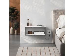 Drewniany stolik nocny "Brik" z oświetleniem LED - 45 x 30 x 18 cm - Biały 2