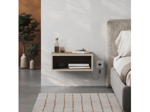 Drewniany stolik nocny "Brik" z lampką LED - 45 x 30 x 18 cm - Brązowy 2
